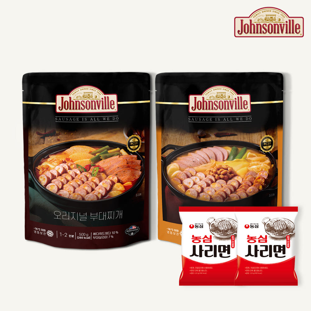 쟌슨빌 부대찌개 500g 2팩 + 라면사리 110g 2팩