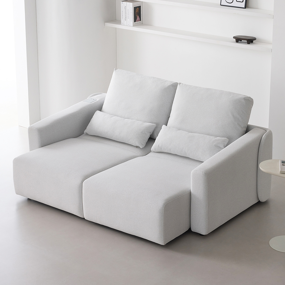 인디우드 올무빙 모션 4세대 슬라이딩 리클라이너 패브릭 소파 아이보리, 3인용