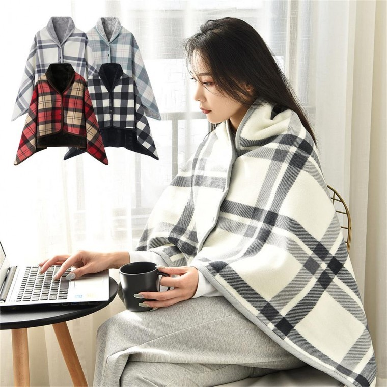 포근 플리스 극세사 무릎 어깨 똑딱이 수면 담요 망토 - 상품 이미지