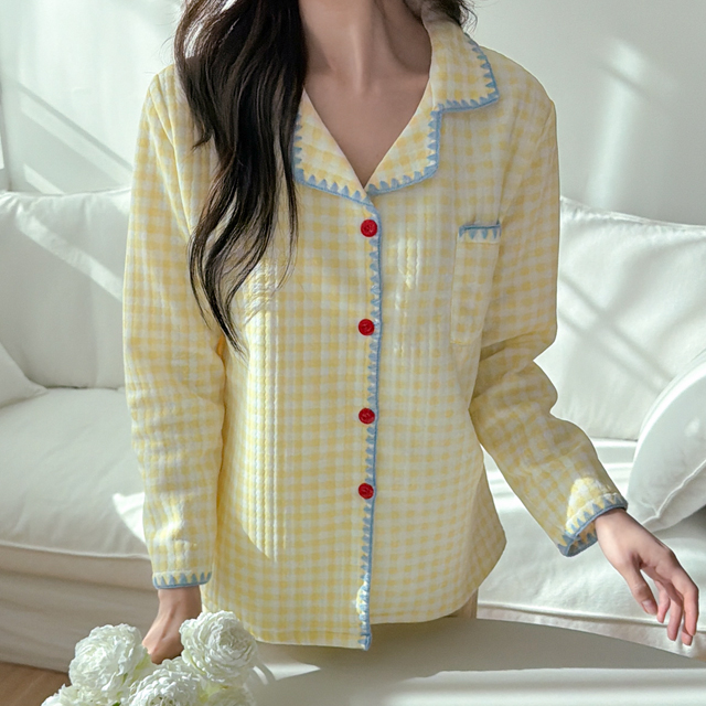 [M~XL]옐로우체크 파자마세트 잠옷세트 홈웨어 제품 이미지