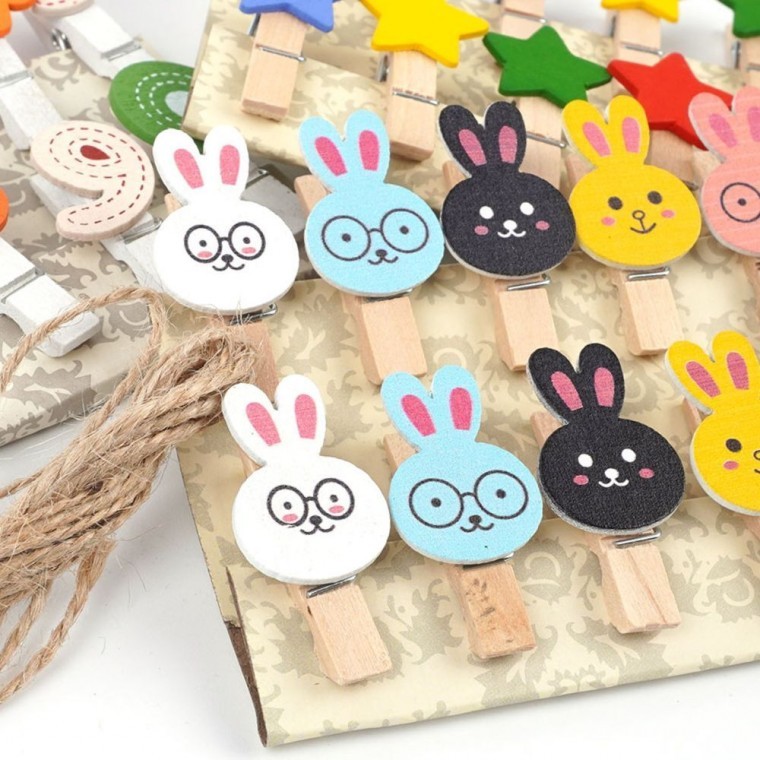 천연 원목 집게 마끈 포장 데코 클립 diy 공예 장식 세트 - 메인 이미지
