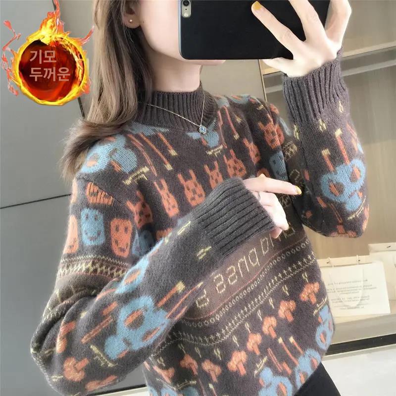 여성 반하이넥 가을 겨울 두꺼운 캐주얼 패션 블루그린 S 40~47.5kg - 상세 이미지 4