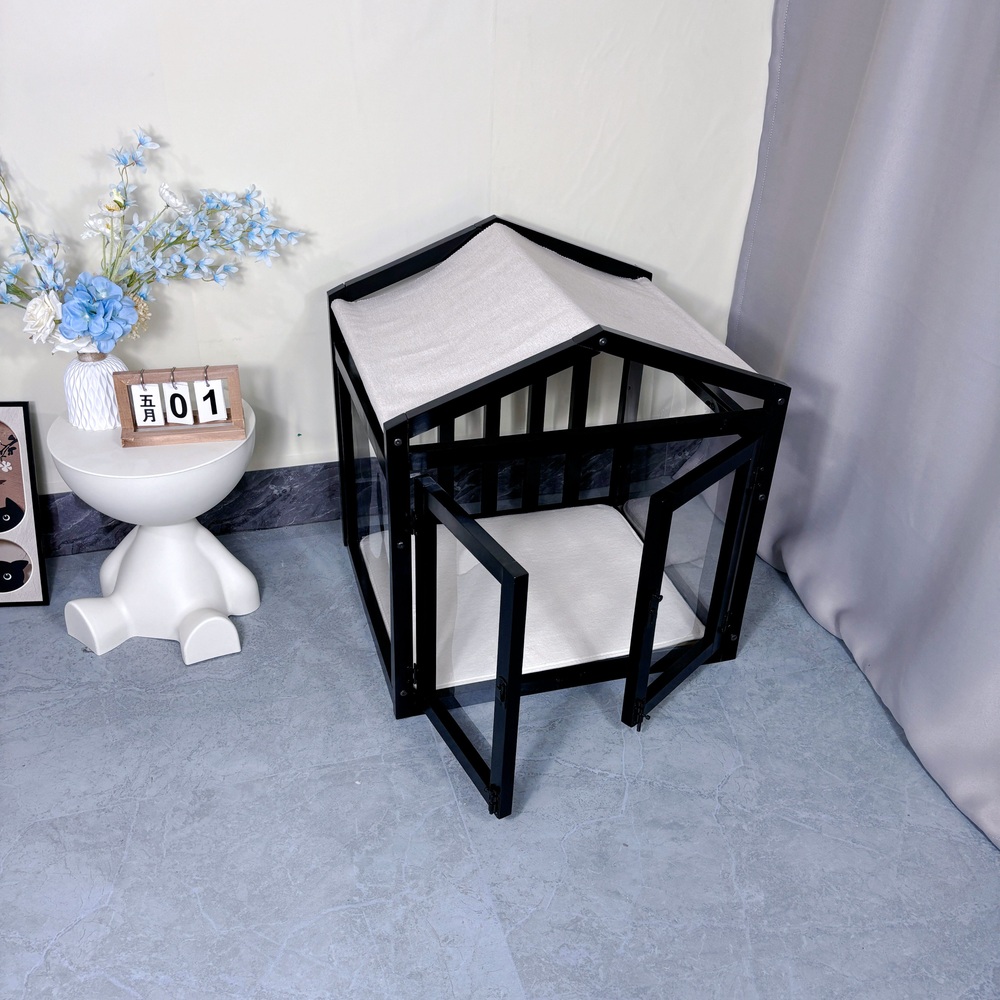 예쁜 반려견 원목하우스 강아지집 고양이집 소형 블랙 더블도어 매트 L-대형 65x55x70 - 상품 이미지