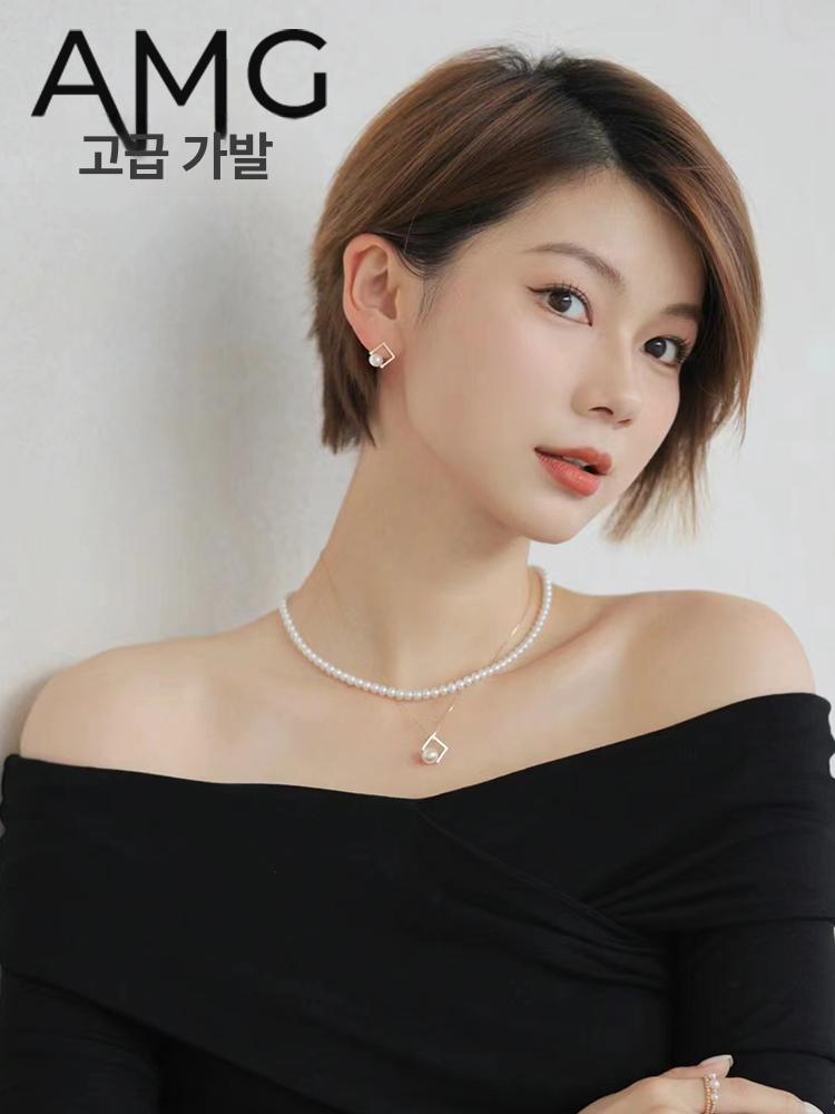 50대 60대 여성 인모 리얼 헤어 단발 가발 항암 엄마 수작업 다크브라운 왼쪽 - 상세 이미지 3