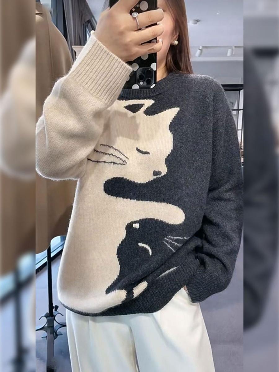 여성용 그레이 가을 겨울 라운드넥 풀오버 스타일 메인 이미지 색상 S - 상세 이미지 2