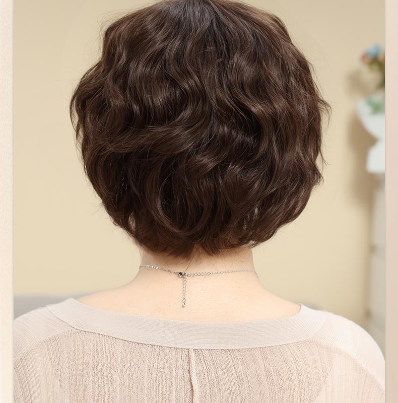 50대 60대 여성 웨이브 단발 가발 인모 리얼헤어 항암 엄마 전체 자연 헤어 내추럴 컬러 이미지 7