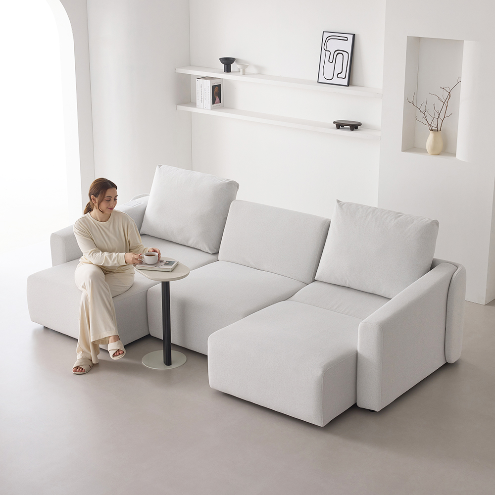 인디우드 올무빙 모션 4세대 슬라이딩 리클라이너 패브릭 소파 아이보리, 4인용