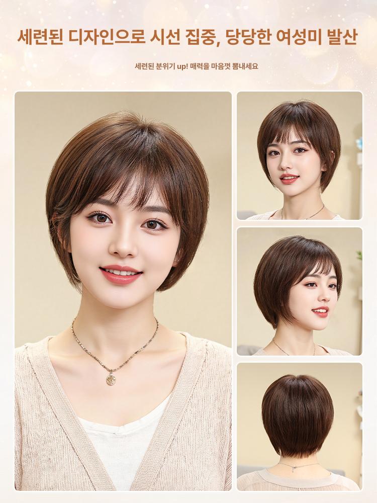 항암가발 여성 인모 보브컷 단발 탈모고민 중년 엄마 내추럴블랙 전체진짜머리 A - 상세 이미지 3