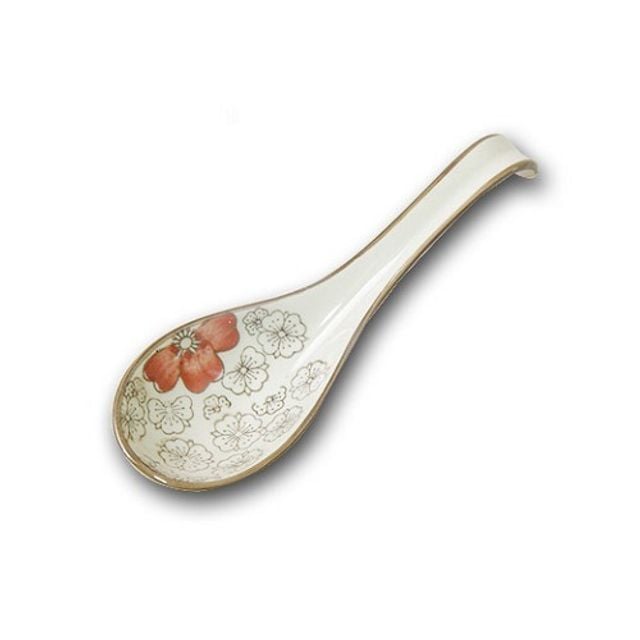 도자재 요리스푼-레드 1p(약5.1x16cm) 꽃무늬 - 상품 이미지