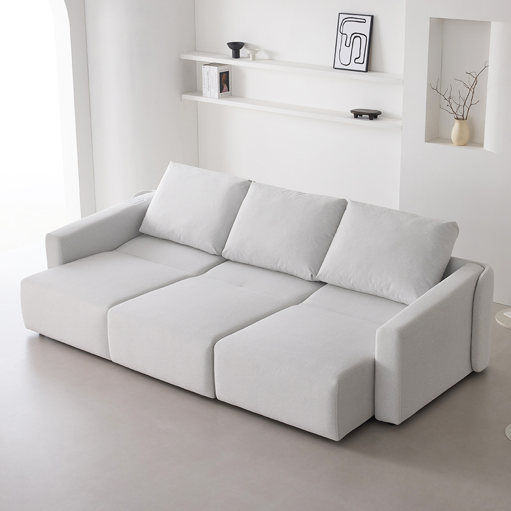 인디우드 올무빙 모션 4세대 슬라이딩 리클라이너 패브릭 소파 아이보리, 3인용