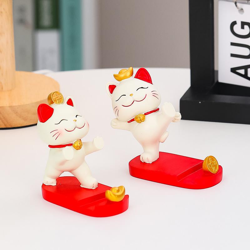 귀여운 행운 고양이 휴대폰 거치대 책상 장식 선물 추천 럭키캣 휠 다리토닥기 - 상세 이미지 5