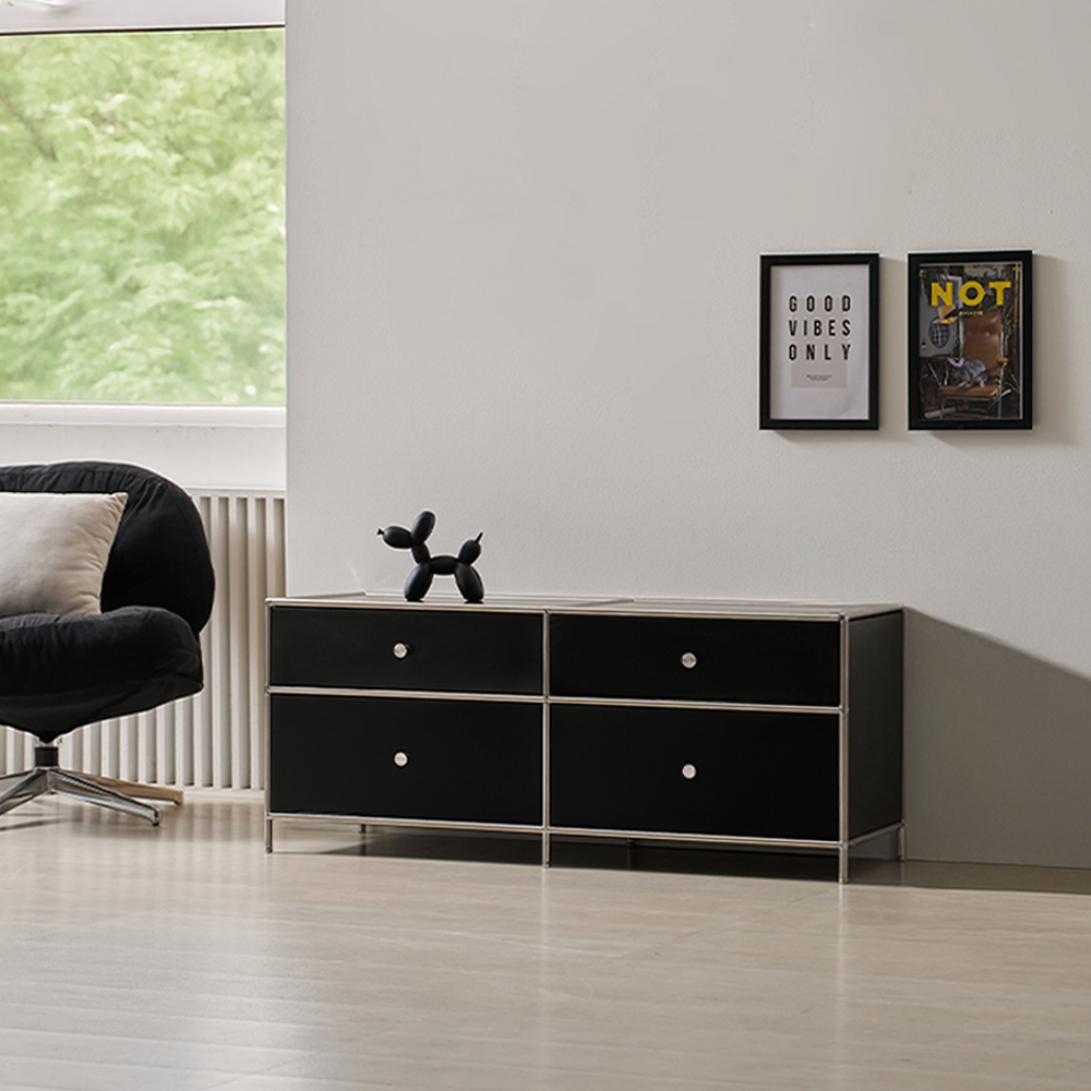 벨리에 미드센츄리거실장 모듈거실장 1200x400x485mm, 블랙(누아르)