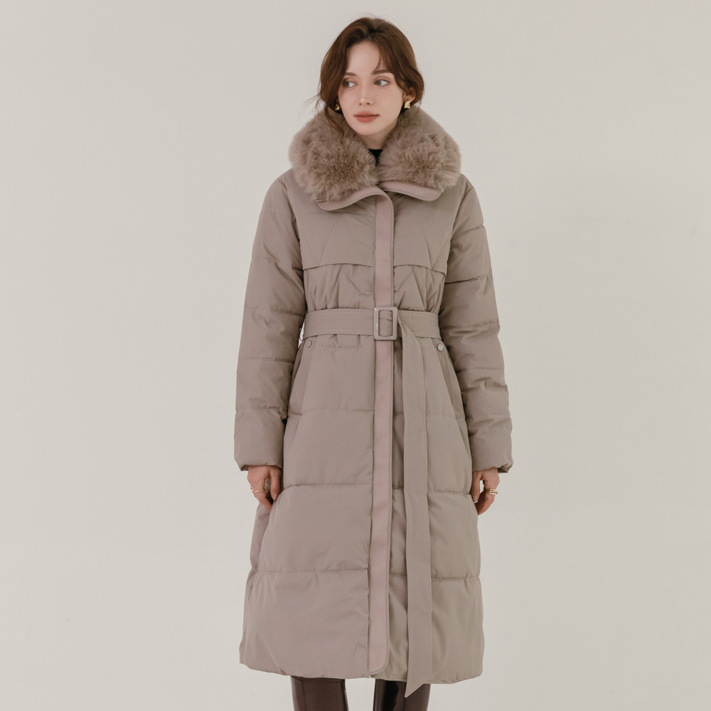 우아한패딩 볼륨 퍼 벨티드 슬림핏 롱 패딩 코트 2color - 메인 이미지