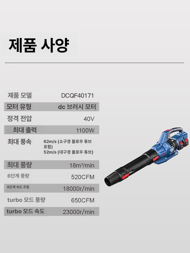 충전식 무선 낙엽송풍기 산업용 송풍기 배터리2개 세트 먼지 제거기 제설기 본체만20V호환+4.0Ah 배터리 2개 - 상세 이미지 5