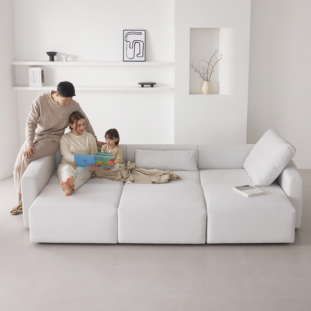 인디우드 올무빙 모션 4세대 슬라이딩 리클라이너 패브릭 소파 아이보리, 4인용