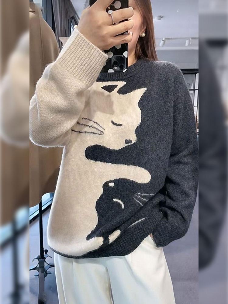 여성용 그레이 가을 겨울 라운드넥 풀오버 스타일 메인 이미지 색상 S - 상품 이미지