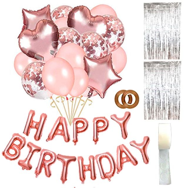 생일1개 34개풍선1개 실버커튼2개 리본2개 테이프1개 - 상품 이미지