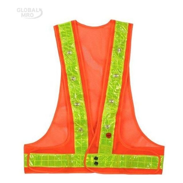 신호수조끼 MR-503(LED) 망사 오렌지 형광반사띠 LED점멸기능(16개) 야간작업용 - 상품 이미지