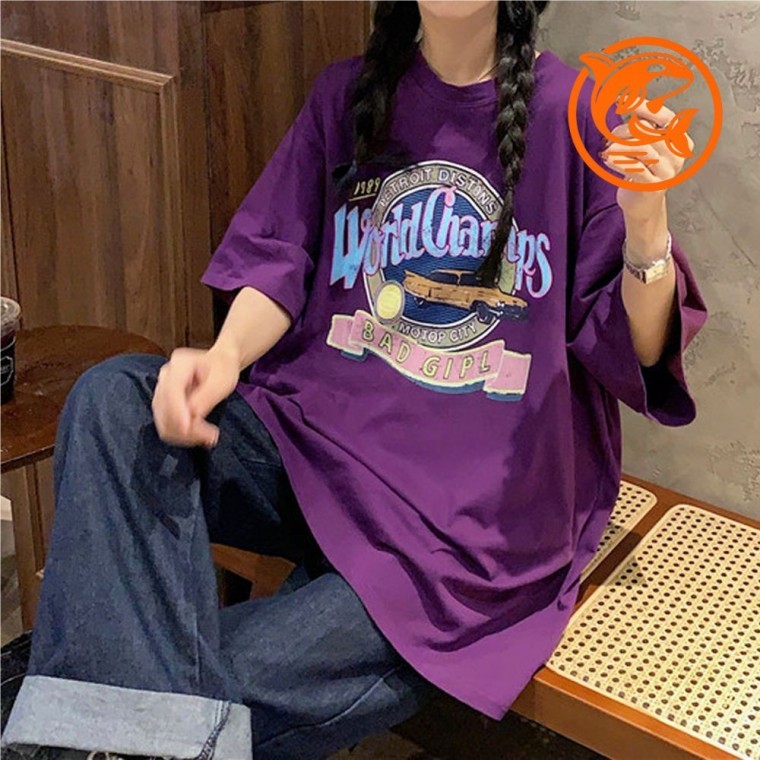 여름 스타일 빈티지 반팔 티셔츠 부드러운 퍼플 컬러 캐주얼 필수 아이템 - 메인 이미지