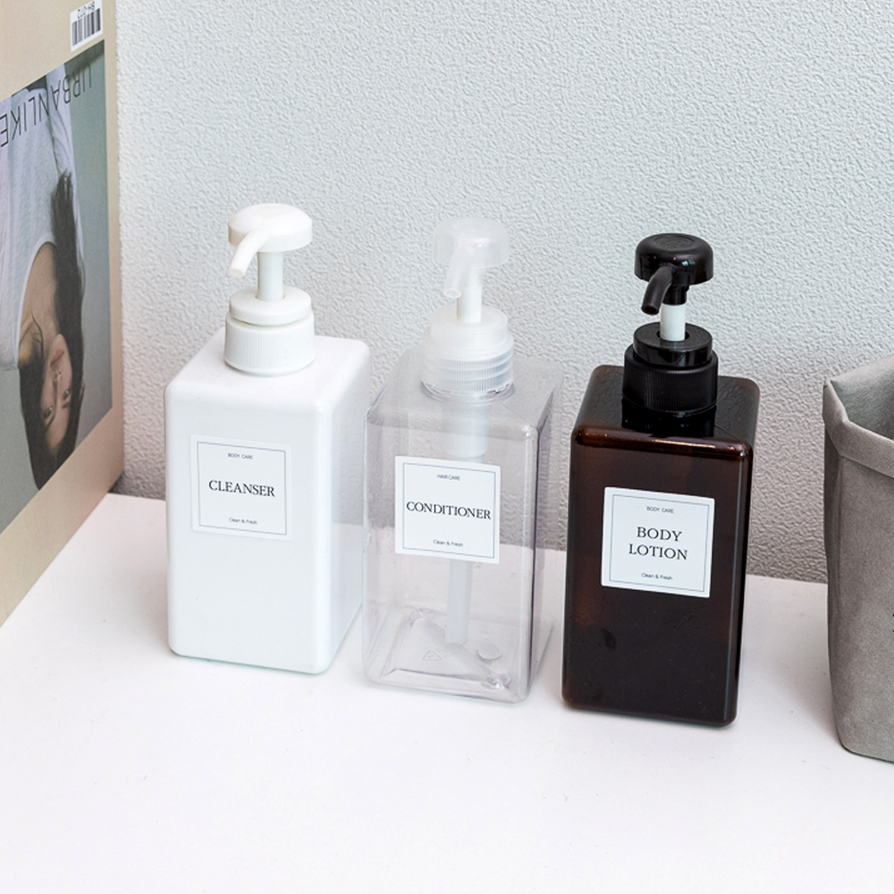 모던큐브 핸드워시 샴푸 바디워시 디스펜서 리필용기 공병 250ml-3p +데일리 라벨지3종 - 상세 이미지 3