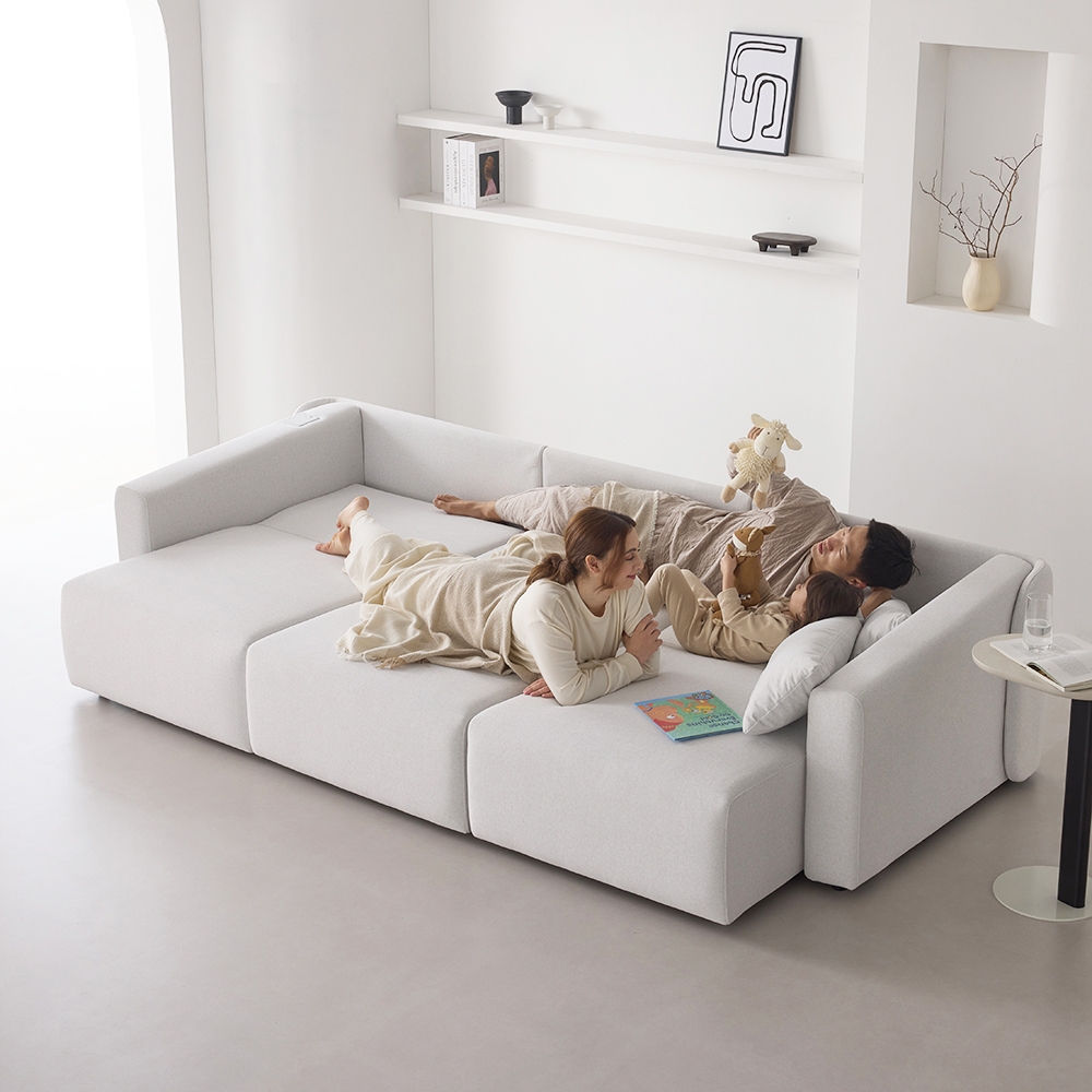 인디우드 올무빙 모션 4세대 슬라이딩 리클라이너 패브릭 소파 아이보리, 4인용