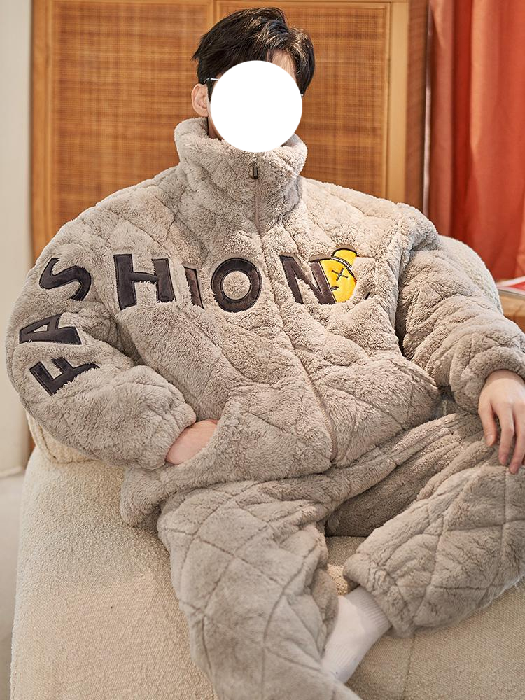 남성 겨울 집돌이 난방비 제로 극세사 하찮은 수면잠옷 세트 기모 보온 홈웨어 파자마 82271 스탠드 칼라 지퍼 L - 상세 이미지 2