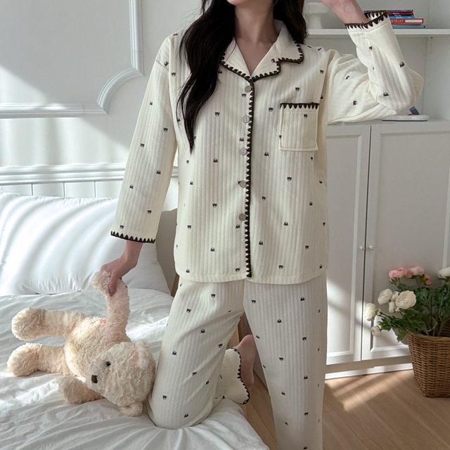 [M~XL]누빔 곰돌이 파자마세트 잠옷세트 홈웨어 제품 이미지