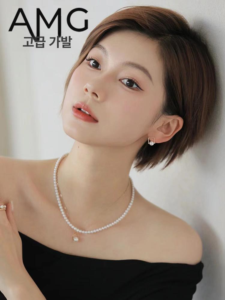 50대 60대 여성 인모 리얼 헤어 단발 가발 항암 엄마 수작업 다크브라운 왼쪽 - 상세 이미지 2