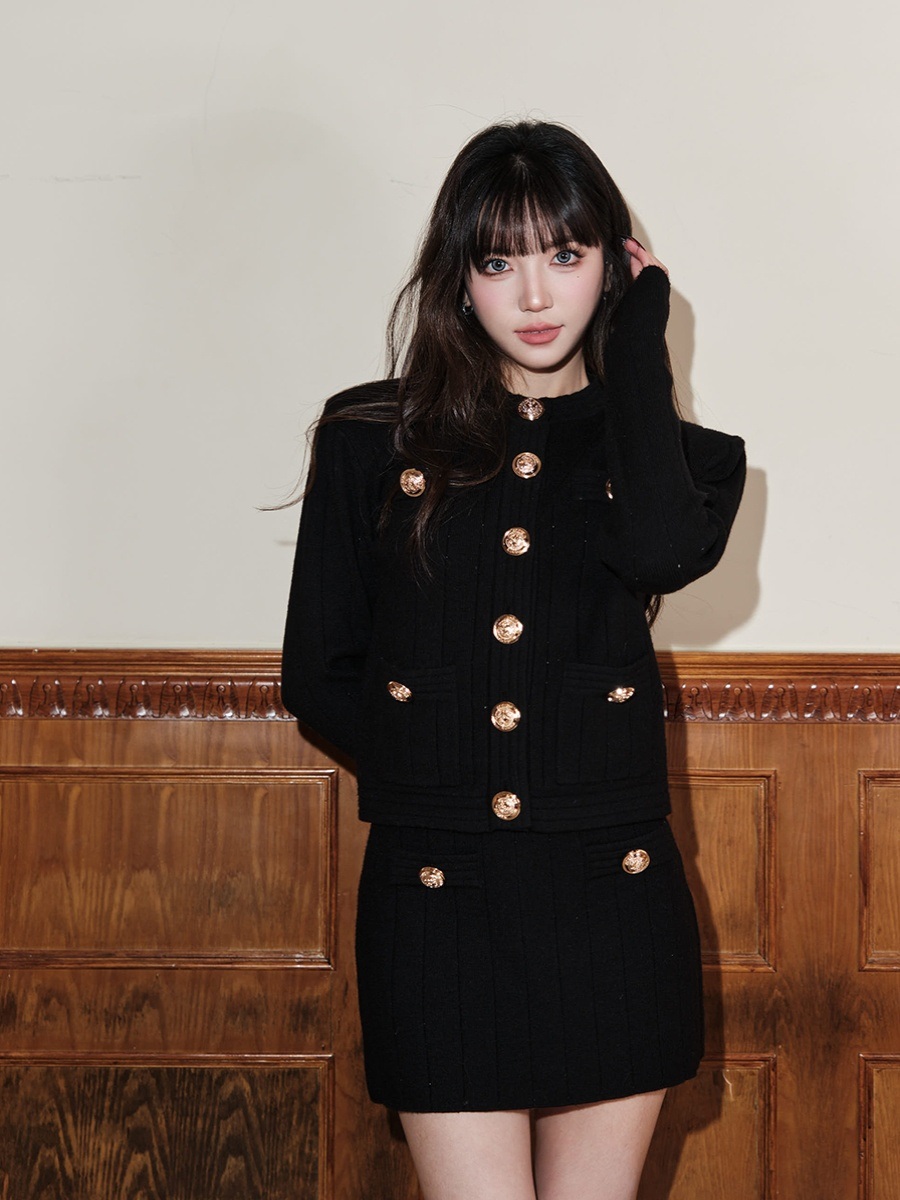 하객룩 스커트 세트 크롭자켓 니트셋업 상견례룩 셋업 가디건 자켓 트위드 - 상품 이미지