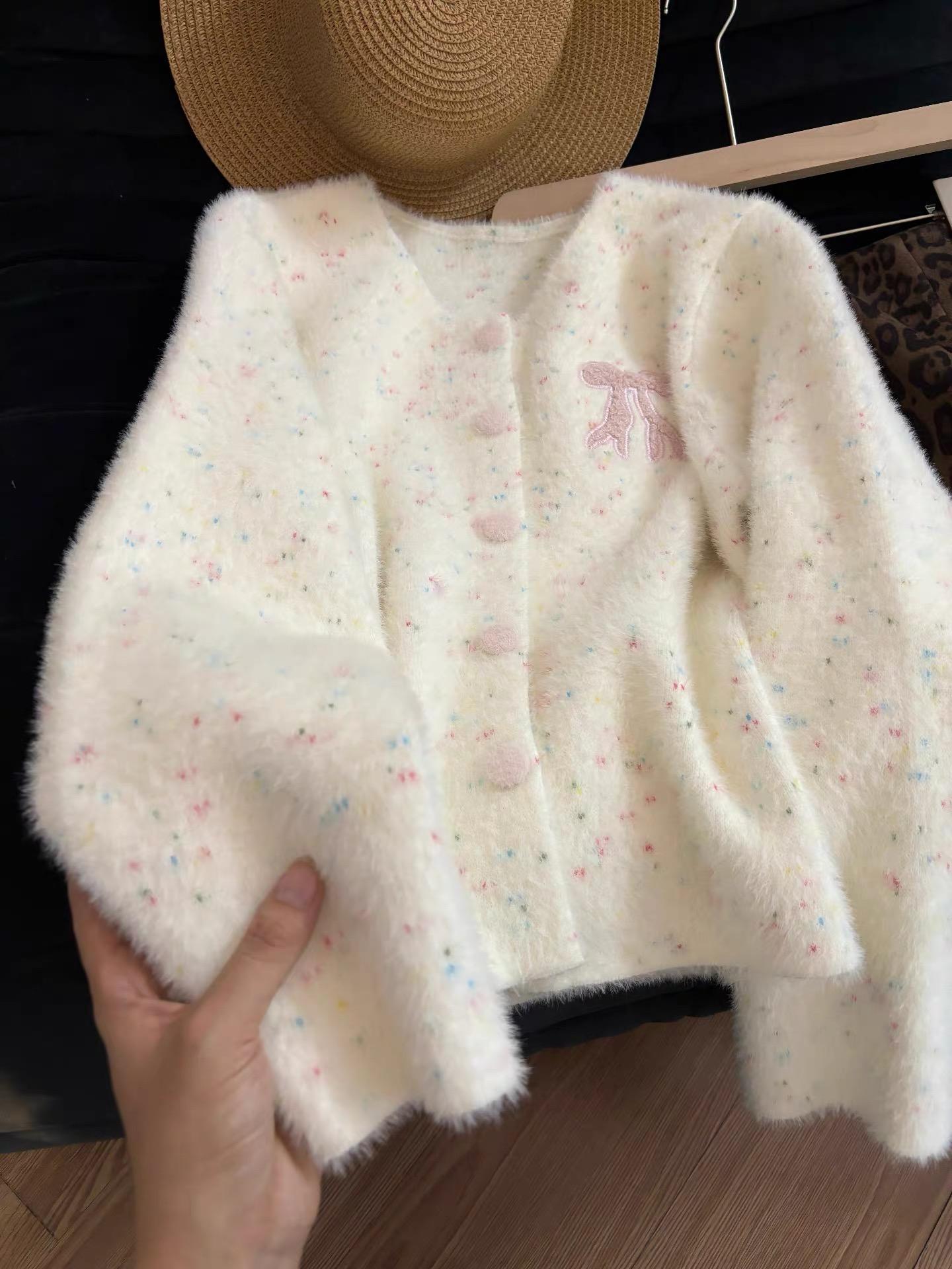 여성용 자수 컬러 도트 가디건 가을 겨울 코디 상의 화이트 S - 상세 이미지 2