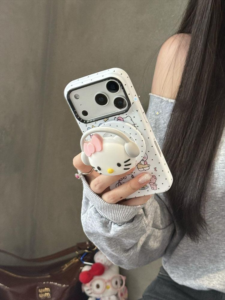 헬로키티 3D 맥세이프 아이폰17 16 Pro 귀여운 스탠드 헤드폰 케이스 스탠드만 iPhone 17 - 상세 이미지 2
