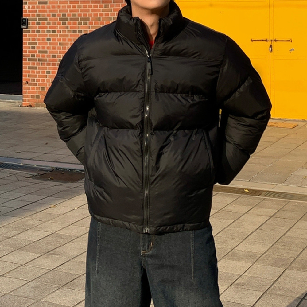 남자 덴보 오버핏 겨울 푸퍼 미니멀 크롭 숏 패딩 - 상품 이미지