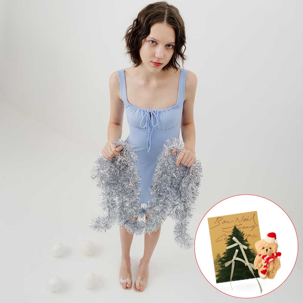 [Holiday 선물포장] 브루네라 스퀘어넥 셔링 원피스수영복 크리스마스 - 상품 이미지