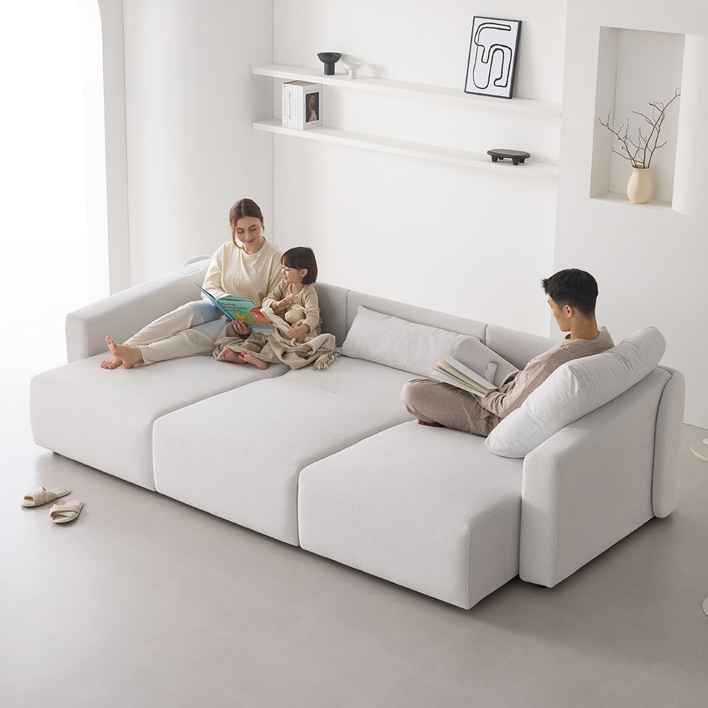 인디우드 올무빙 모션 4세대 슬라이딩 리클라이너 패브릭 소파 아이보리, 4인용