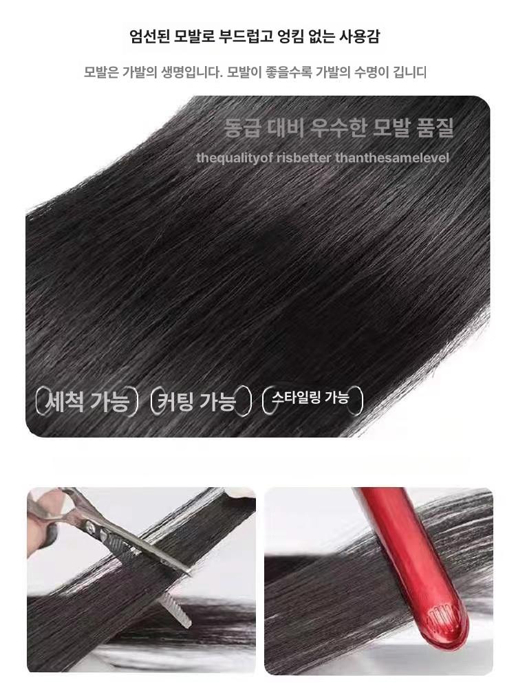 50대 60대 여성 인모 리얼 헤어 단발 가발 항암 엄마 수작업 다크브라운 왼쪽 - 상세 이미지 5
