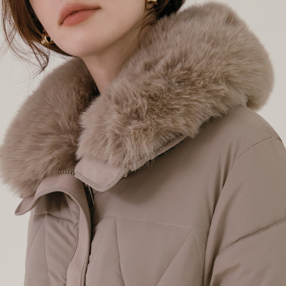 우아한패딩 볼륨 퍼 벨티드 슬림핏 롱 패딩 코트 2color - 상세 이미지 2