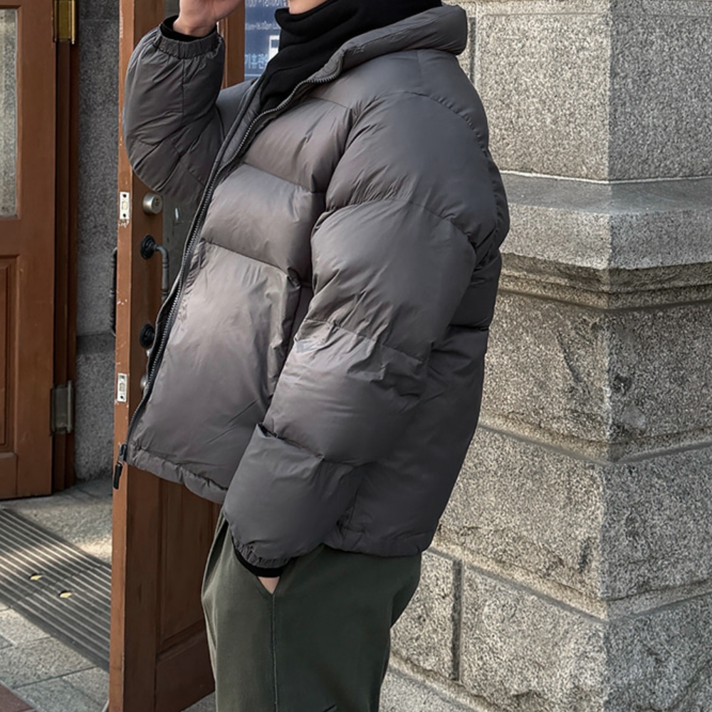 남자 덴보 오버핏 겨울 푸퍼 미니멀 크롭 숏 패딩 - 상세 이미지 5