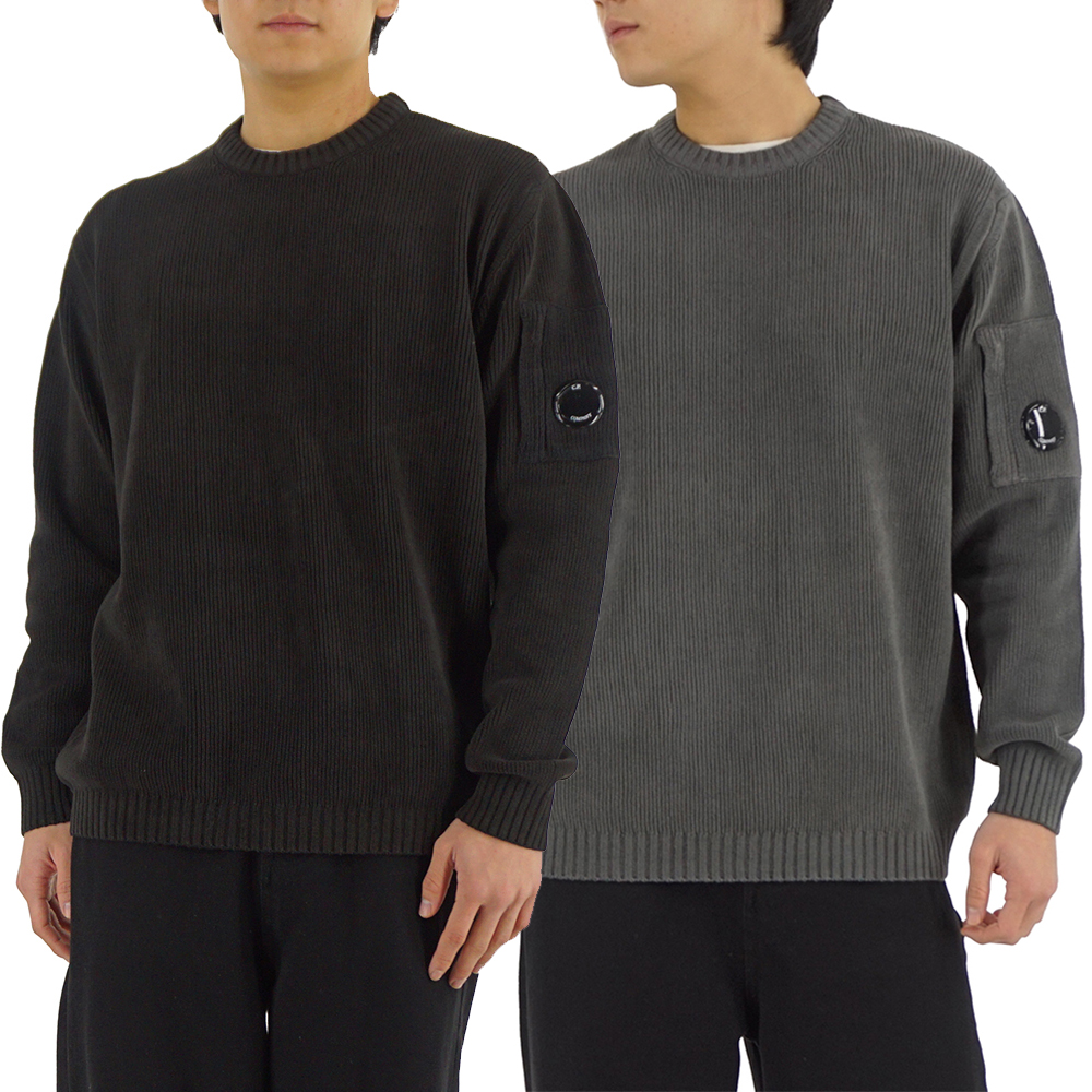 25FW CP컴퍼니 렌즈 와펜 셔닐 코튼 크루넥 니트 블랙/그레이 2종 19CMKN017A 005558G 999 - 상품 이미지