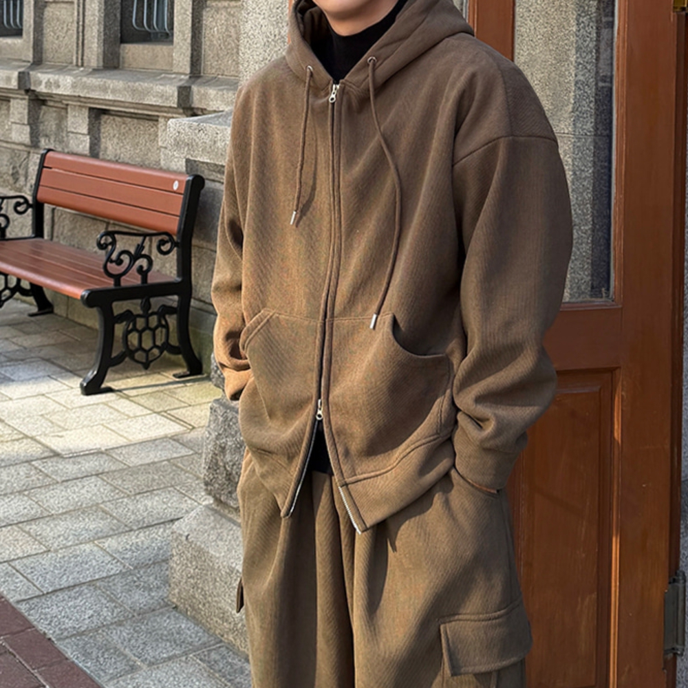 남자 우덴 겨울 기모 오버핏 후드집업 카고 와이드 골덴 셋업 세트 이미지 7
