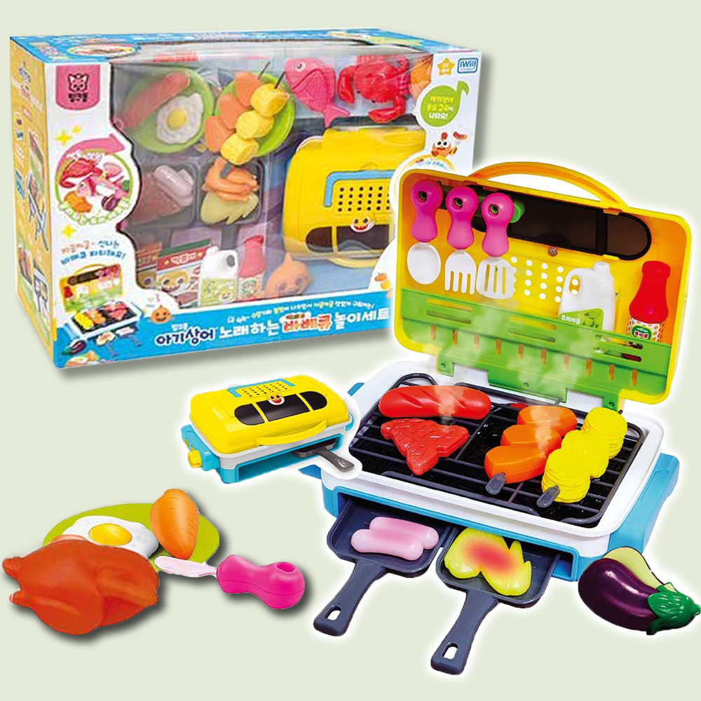 핑크퐁 아기상어 노래하는 바베큐 놀이세트 주방 음식 역할 놀이 유아 어린이 선물 스티커세트 - 상세 이미지 5
