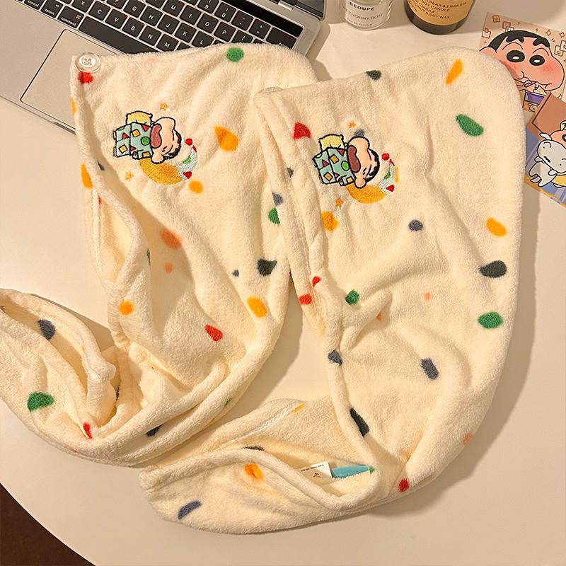 짱구 타월 모자 헤어캡 흡수 빠른 마이크로파이버 헤어드라이 목욕 후 크레용 신짱-드라이 헤어 캡 1개 - 상세 이미지 2