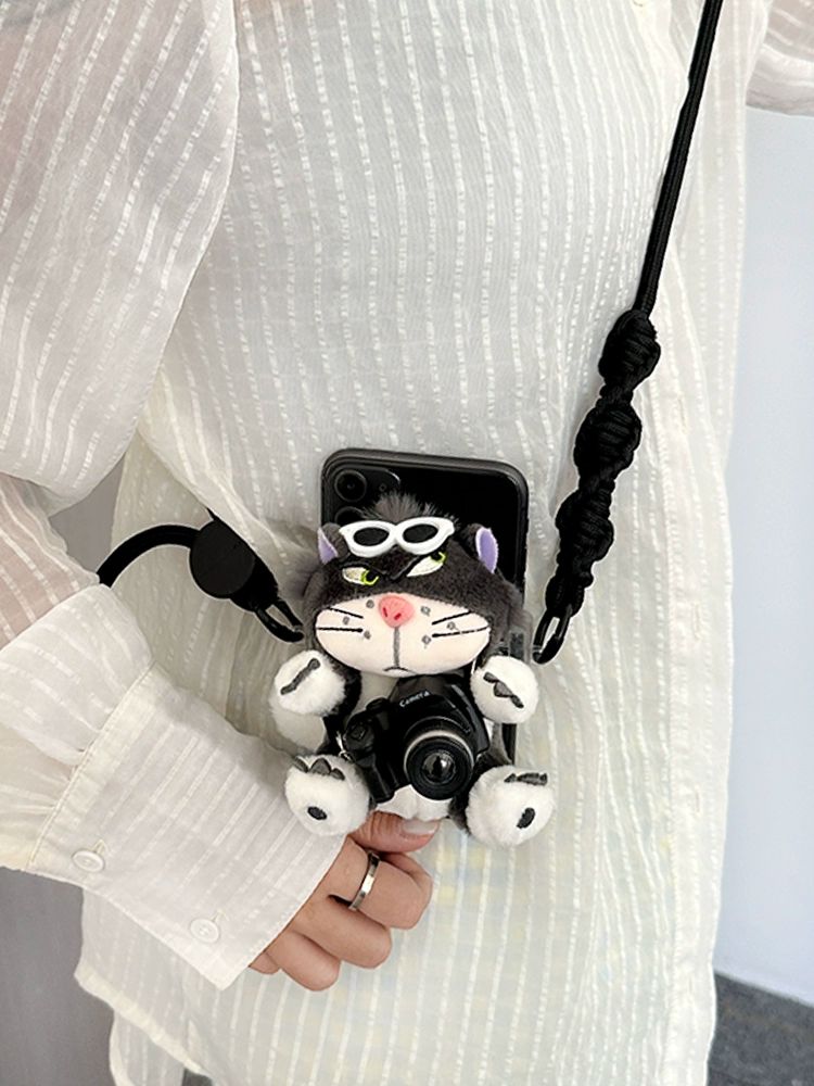루시퍼 고양이 휴대폰 케이스 크로스백 스트랩 리본 인형 체인 작은 카메라 루시파 블랙 - 상세 이미지 4