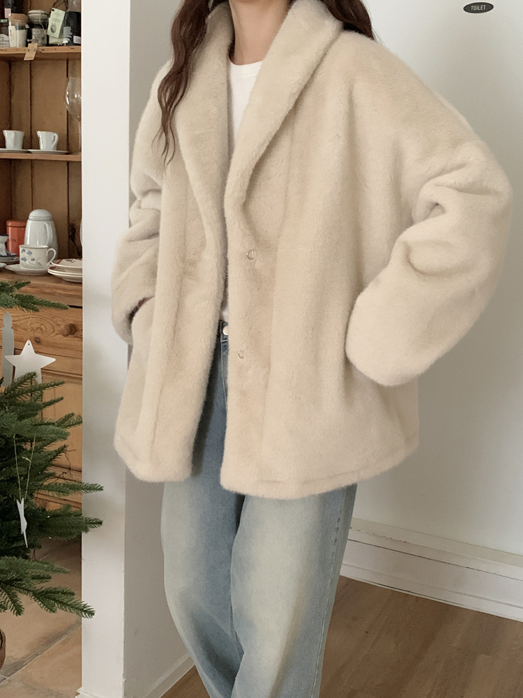 부드러운 밍크 에코 페이크 퍼 자켓 무스탕 오버핏 숄카라 여성 겨울 자켓 이미지 8