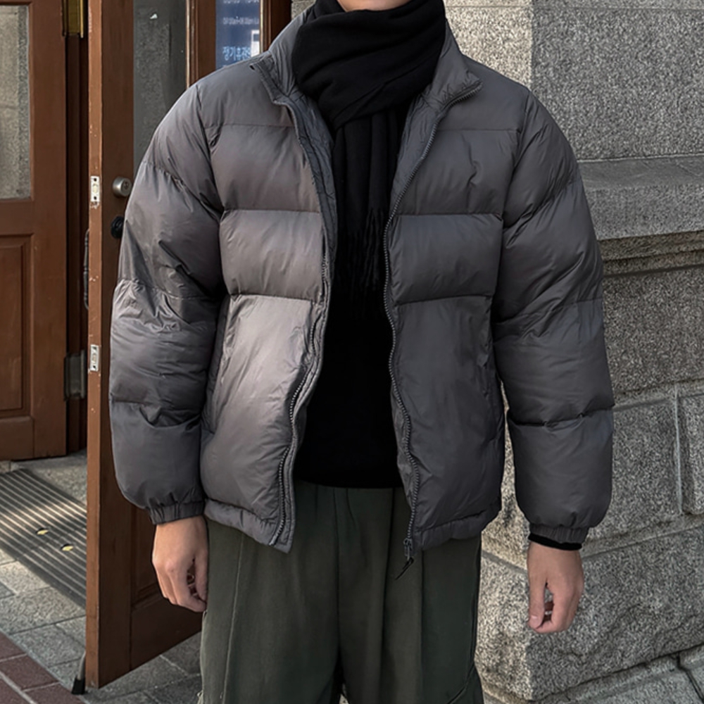 남자 덴보 오버핏 겨울 푸퍼 미니멀 크롭 숏 패딩 - 상세 이미지 2