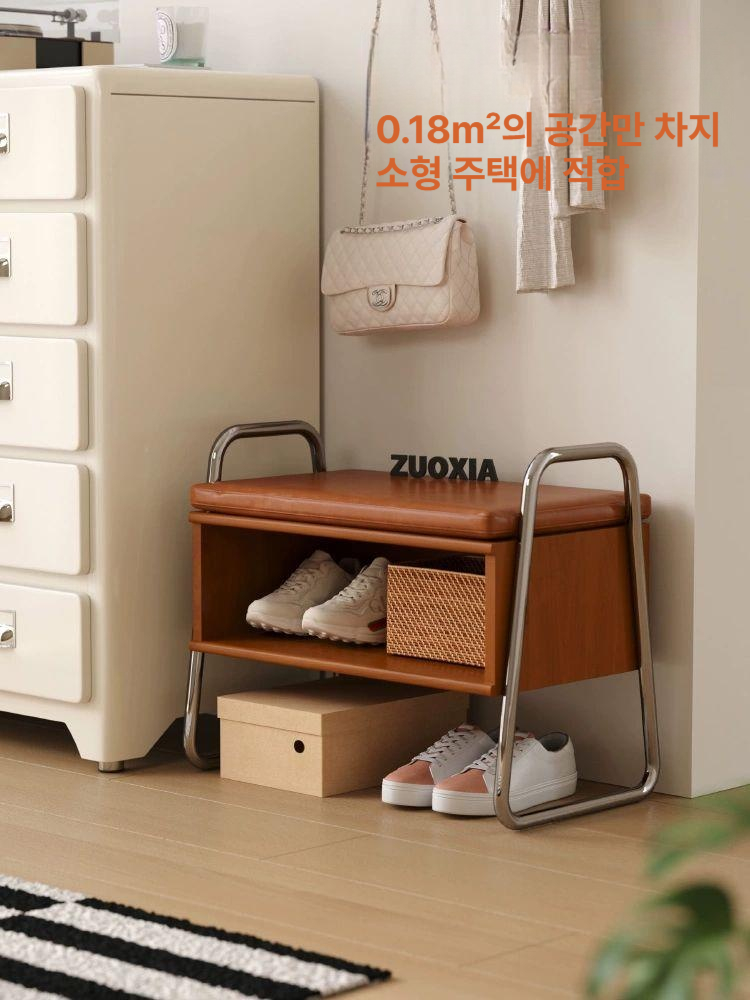 원목 현관 신발장 스툴 벤치 좌식 신발 수납 소프트 쿠션 - 상세 이미지 3