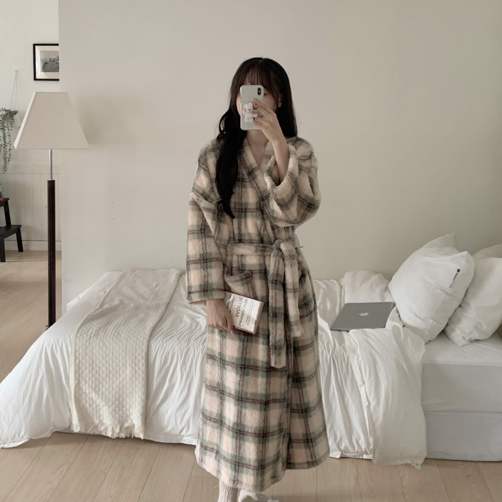 극세사로브 로브가운 커플수면잠옷 겨울 기모 파자마 홈웨어 세트 민트 가운 이미지 7