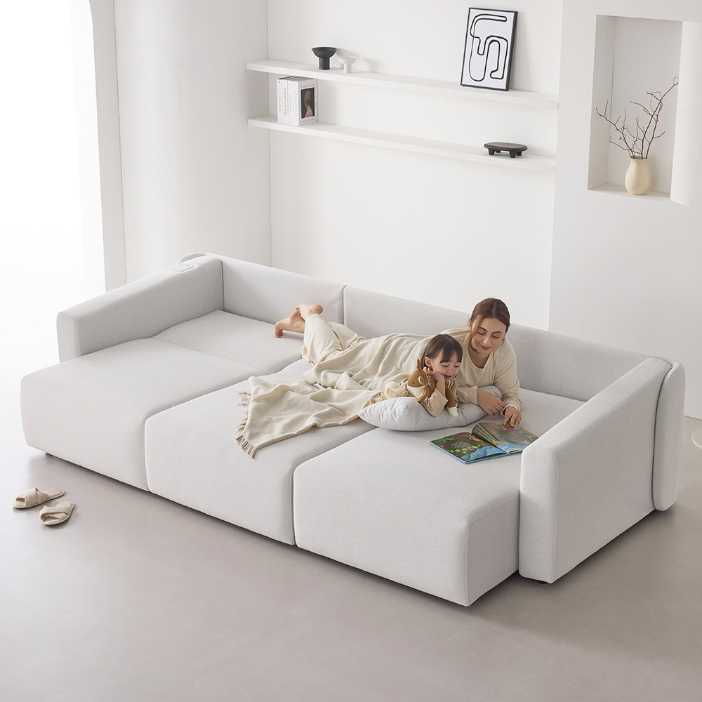 인디우드 올무빙 모션 4세대 슬라이딩 리클라이너 패브릭 소파 아이보리, 4인용