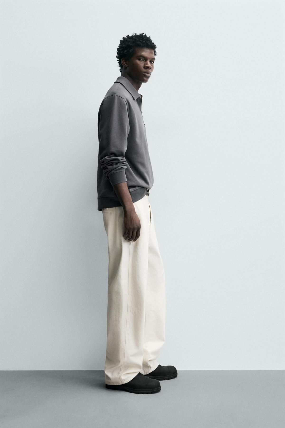 자라 테크니컬 인터록 지퍼넥 폴로 스웨트셔츠 4092/380 BLUE / GREY - 상세 이미지 5