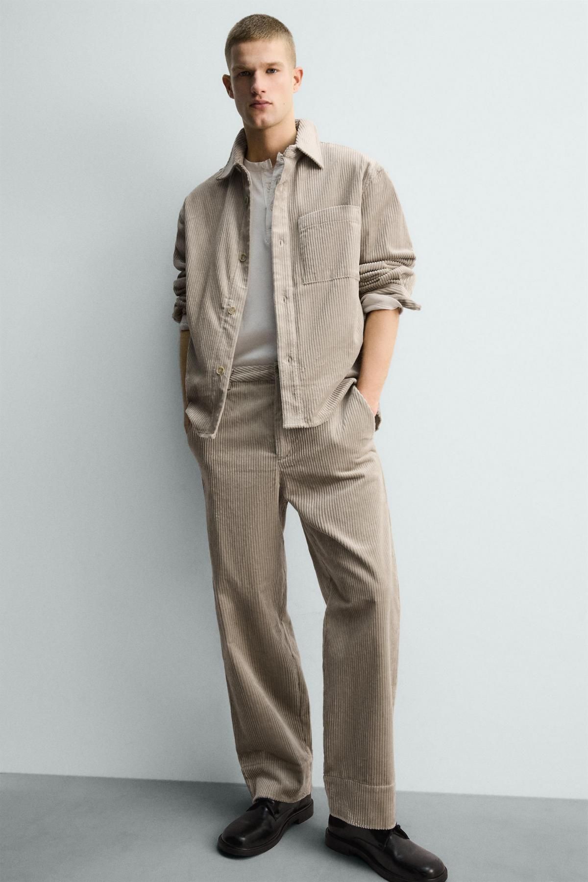 자라 와이드핏 코듀로이 슬랙스 팬츠 9621/152 BEIGE - 상세 이미지 5