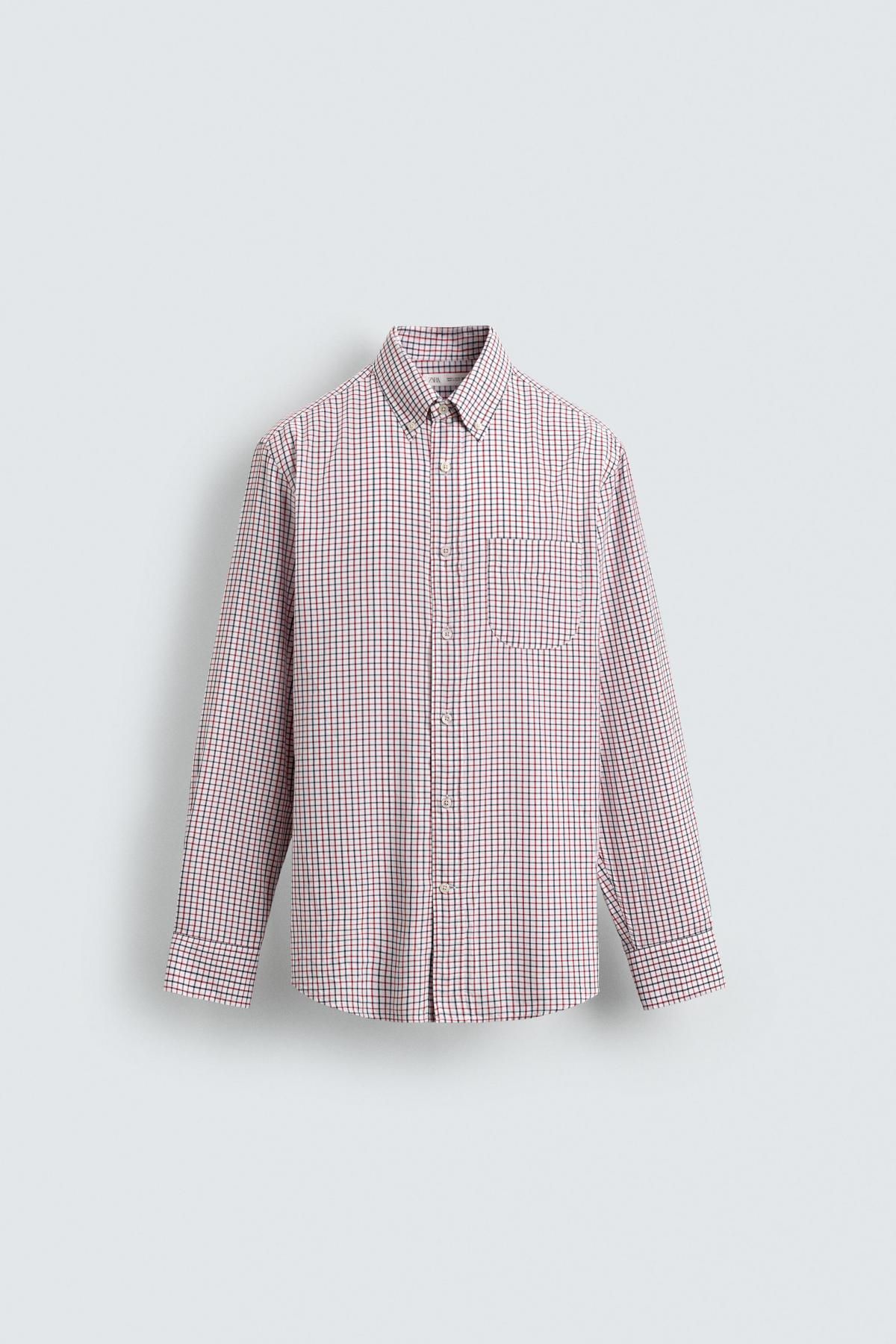 자라 체크 레귤러핏 코튼 긴팔 셔츠 포켓 0975/368 RED/NAVY - 메인 이미지